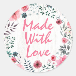 Made With Love Rustic Shabby Chic Roses Anemone Classic Round Sticker