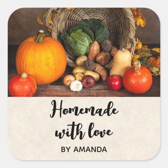Made with Love Rustic Thanksgiving Table Photo Square Sticker (Front)