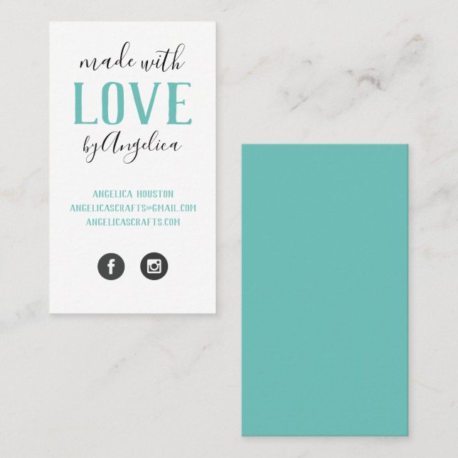Made with Love Script Turquoise Handmade Business Card (Front/Back)