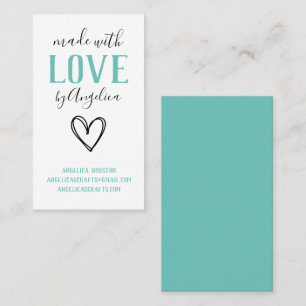 Made with Love Script Turquoise Heart Business Card