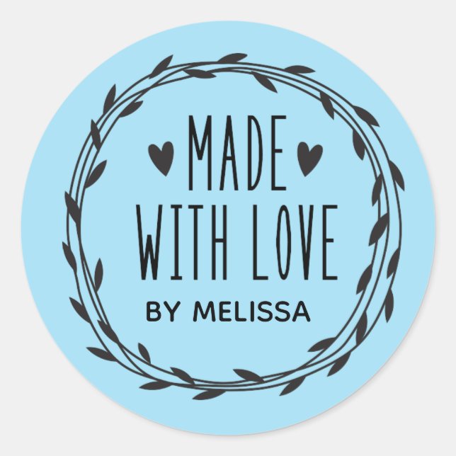 Made With Love Simple Wreath Classic Round Sticker (Front)