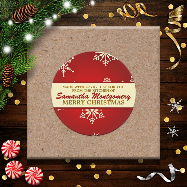 Made with Love Snowflake (red) Classic Round Sticker (Creator Uploaded)