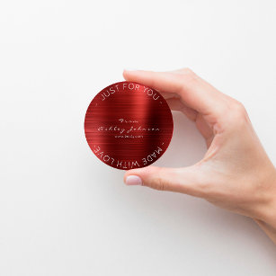 Made With Love Steel Red Burgundy Metallic Shiny Classic Round Sticker