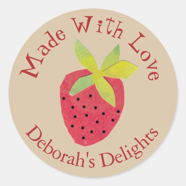 Made With Love Strawberry Valentine Artisan Maker Classic Round Sticker (Front)