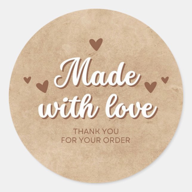 Made With Love Thank You For Your Order Classic Round Sticker (Front)
