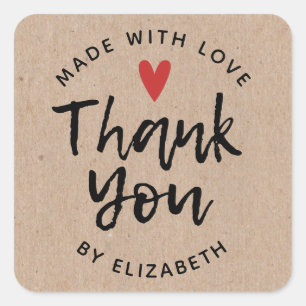 Made With Love Thank You Rustic Kraft  Square Sticker