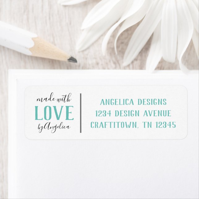 Made with Love Turquoise Handmade Business Return Address Label (Insitu)