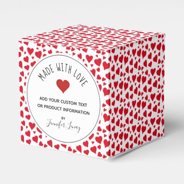 Made With Love Valentines Red Hearts Personalised Favour Box (Front Side)