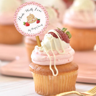 Made With Love Watercolor Strawberry Puff Pastry  Classic Round Sticker