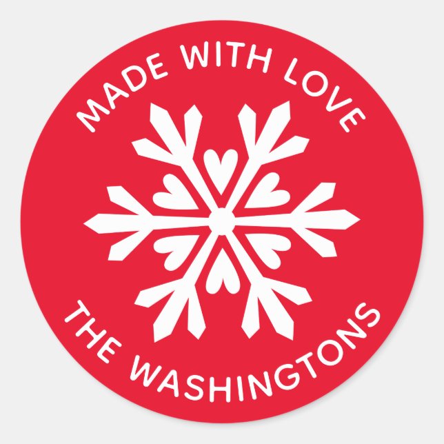 Made with Love White Christmas Snowflake Sticker (Front)