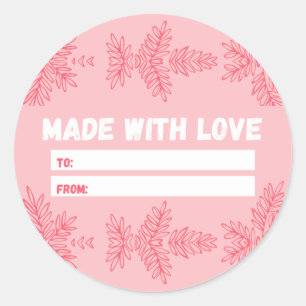 Made with Love with peach floral motif Classic Round Sticker