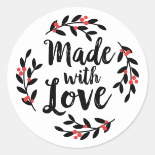 Made With Love Wreath Script Classic Round Sticker