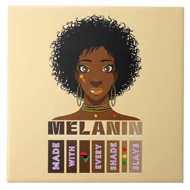 Made With Melanin Every Shade Slays Ceramic Tile (Front)