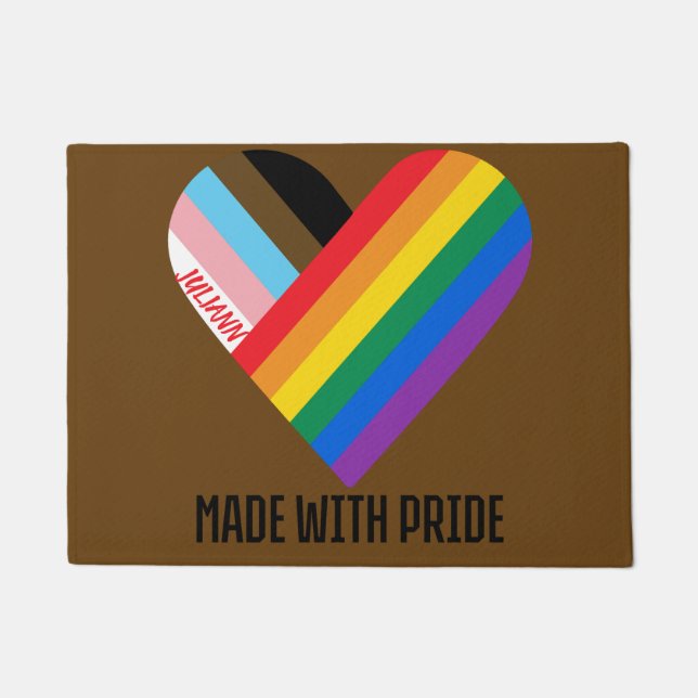Made With Pride Rainbow Heart Custom Modern  Doormat (Front)