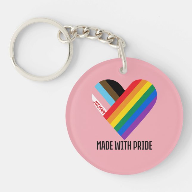 Made With Pride Rainbow Heart Custom Modern  Key Ring (Front)