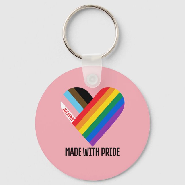 Made With Pride Rainbow Heart Custom Modern  Key Ring (Front)