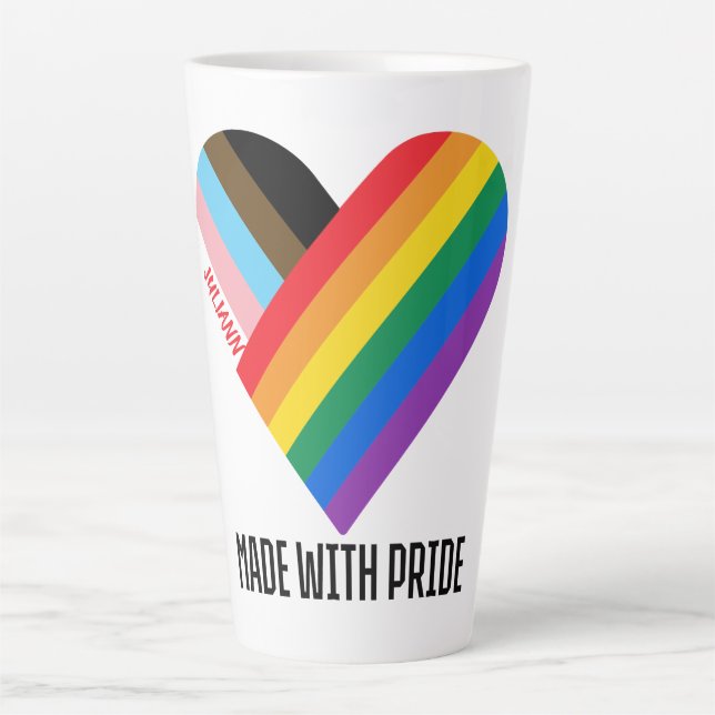 Made With Pride Rainbow Heart Custom Modern  Latte Mug (Front)
