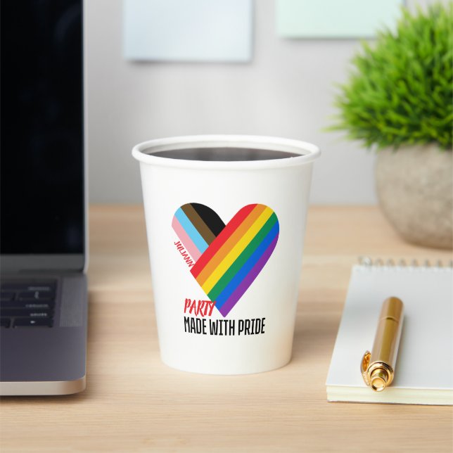 Made With Pride Rainbow Heart Custom Modern  Paper Cups (Insitu)