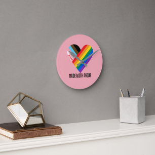 Made With Pride Rainbow Heart Custom Modern  Round Clock