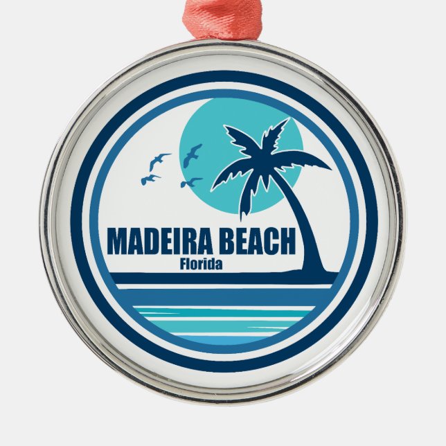 Madeira Beach Florida Palm Tree Birds Metal Ornament (Front)