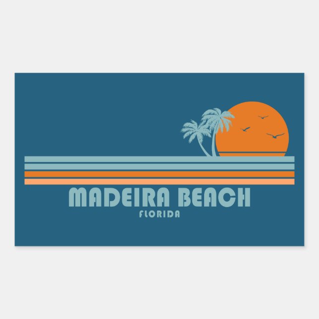 Madeira Beach Florida Sun Palm Trees Rectangular Sticker (Front)