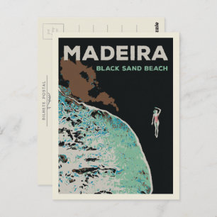 Madeira black sand beach illustration Portugal Postcard