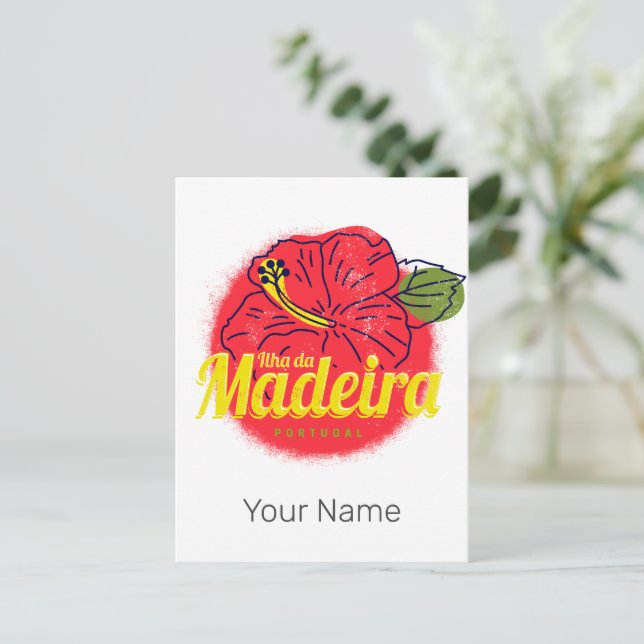 Madeira Hibiscus Flower Island Portugal Souvenir Holiday Postcard (Standing Front)