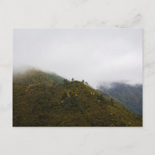 Madeira hills in misty clouds, moody nature postcard
