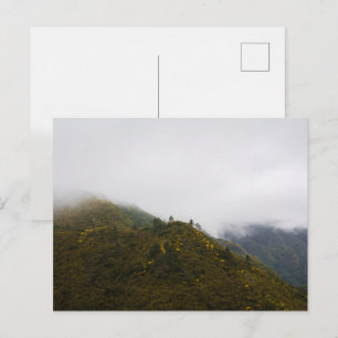 Madeira hills in misty clouds, moody nature postcard