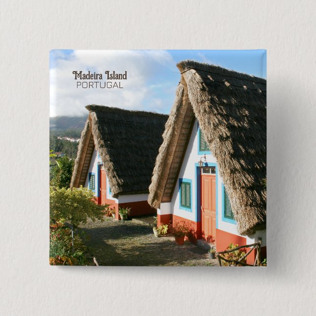 Madeira Island photo with Typical Houses, Portugal 15 Cm Square Badge (Front)