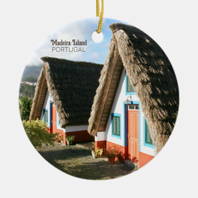 Madeira Island photo with Typical Houses, Portugal Ceramic Ornament (Front)