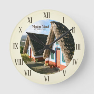 Madeira Island photo with Typical Houses, Portugal Round Clock