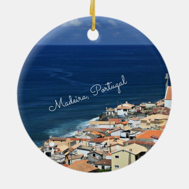 Madeira, Portugal landscape photograph Ceramic Ornament (Back)