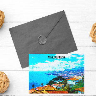 Madeira Portugal Panorama View Illustration Postcard