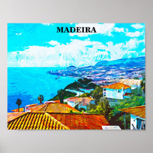 Madeira Portugal Panorama View Illustration Poster