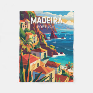 Madeira Portugal Travel Art Vintage Fleece Blanket