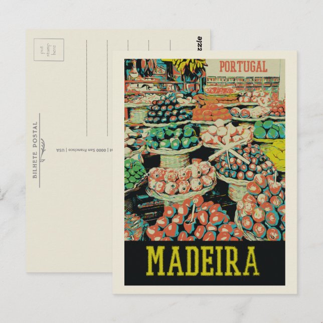 Madeira traditional market illustration Portugal Postcard (Front/Back)