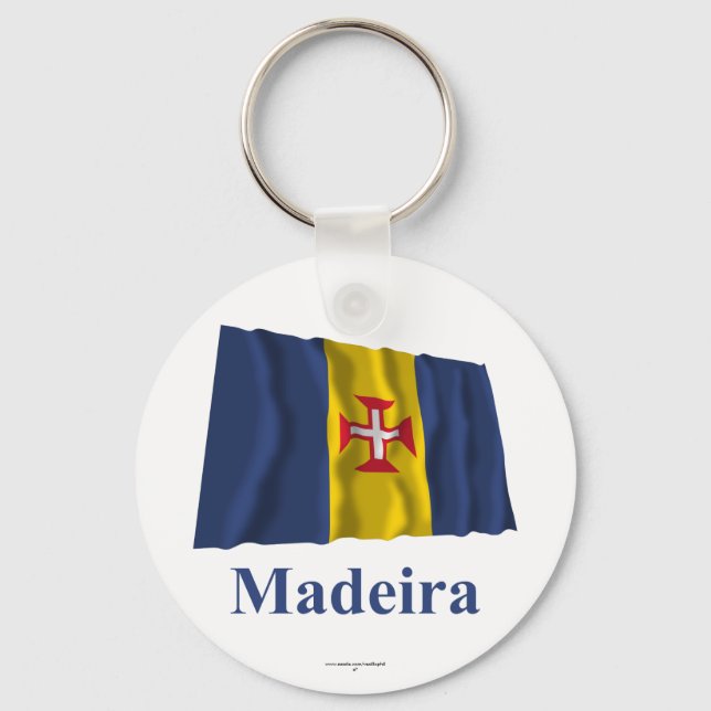 Madeira Waving Flag with Name Key Ring (Front)