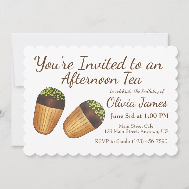 Madeleines Tea Party Birthday Bridal Shower Cake Invitation (Front)