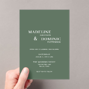 Madeline Forest Green Simple Modern Wedding Acrylic Invitations