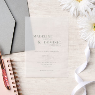 Madeline Forest Green Simple Modern Wedding Vellum Invitations