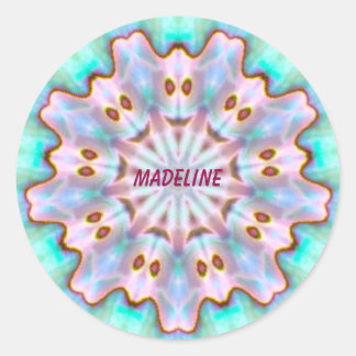 MADELINE ~ Personalised Paua Shell Fractal ~ Classic Round Sticker