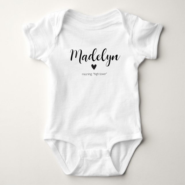 Madelyn Name Reveal Meaning Minimal Modern Text Baby Bodysuit (Front)