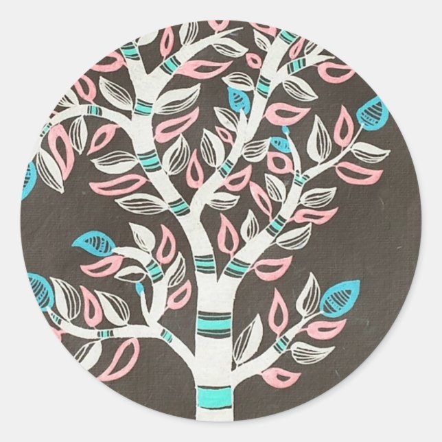 Madhubani tree classic round sticker (Front)