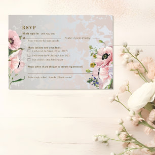 Madinah Bloom Pink Poppy Floral Islamic Wedding RSVP Card