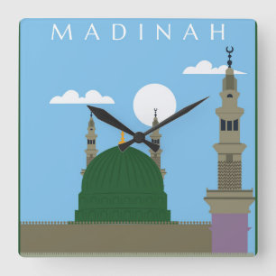  Madinah city with Masjid e Nawabi  Square Wall Clock
