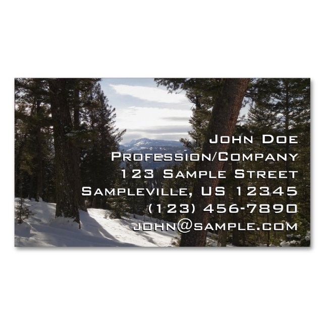Madison Mountains in Winter in Montana Magnetic Business Card (Front)