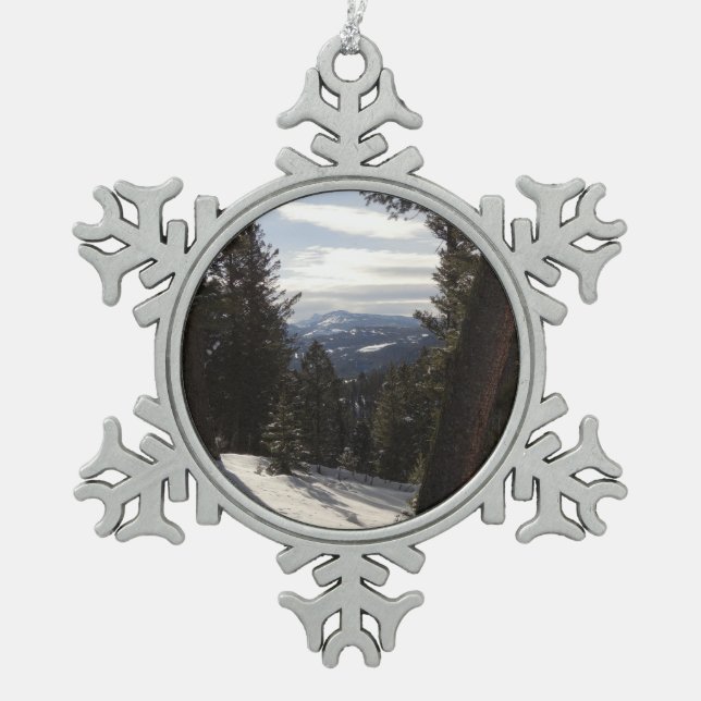 Madison Mountains in Winter in Montana Snowflake Pewter Christmas Ornament (Front)