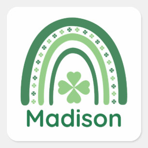 Madison Name Clover Boho Rainbow Square Sticker