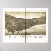 Madison WI 1885 Antique Panoramic Map
